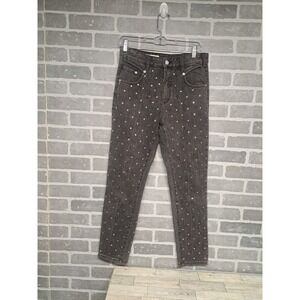 Anthropologie Pilcro Black Gray Silver Rhinestone High Rise Slim Jeans Size 26